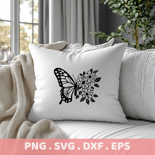 Butterfly Flower SVG, DXF, EPS, PNG Cut Files for Cricut, Silhouette, CNC, Laser Cutting & Stencils.