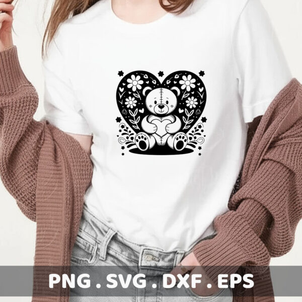 Teddy Bear Heart Mandala SVG, DXF, EPS Cut Files for Cricut, Silhouette, CNC.