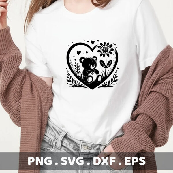 Cute Bear Heart SVG, DXF, EPS Cut Files for Cricut, Silhouette, CNC.
