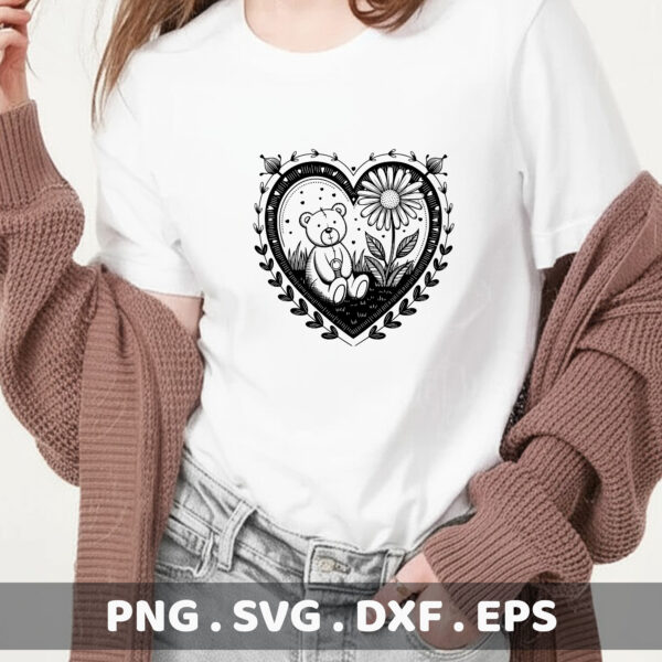 Heart Mandala with Teddy Bear SVG, DXF, EPS for Cricut, Silhouette, CNC Cutting