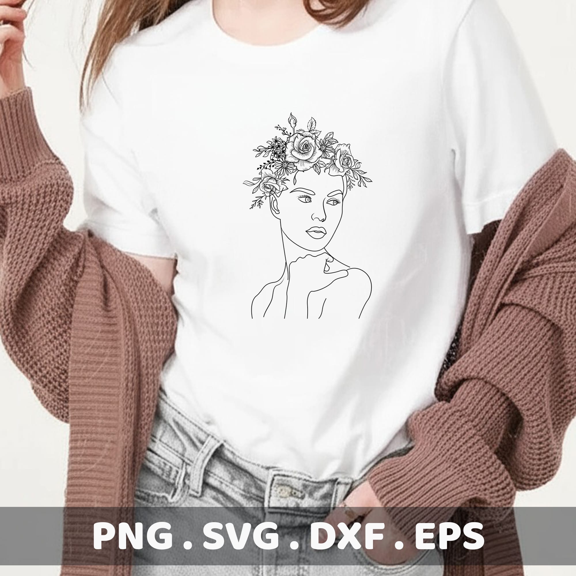 Floral woman line art laser cut stencil design for Cricut, Silhouette, and electronic cutters.