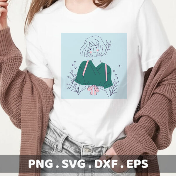 Line art illustration for Cricut & Silhouette. Fashion girl SVG for cutting & serigraphy stencil.