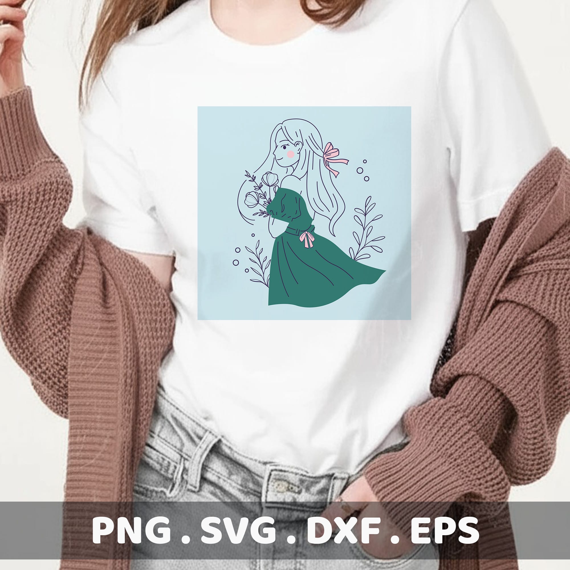 Dress line art SVG for Cricut & Silhouette. Elegant woman stencil design for screen printing & laser cutters. DIY gift project.