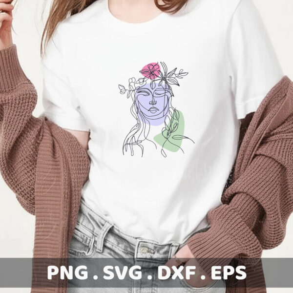 Line art portrait SVG for Cricut, Silhouette, CNC. Floral head serigraphy stencil design for electronic cutters.