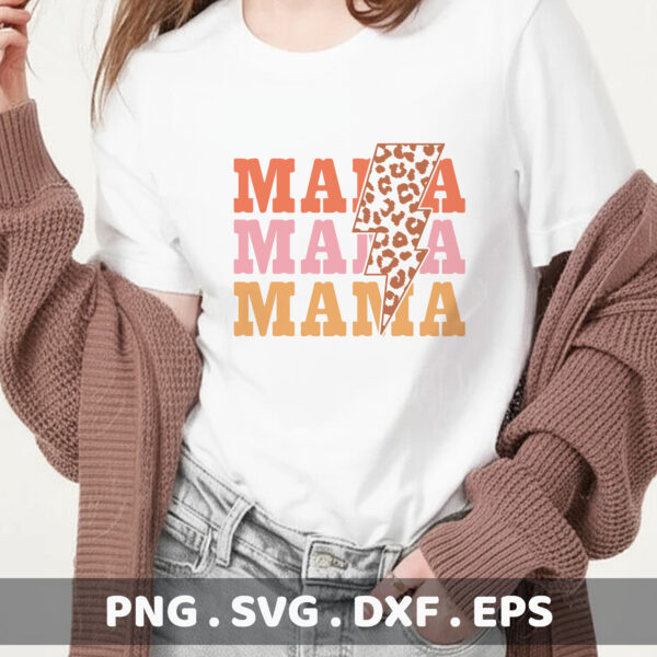 Mama Leopard Lightning Bolt SVG Bundle. Cricut, Silhouette, CNC, Laser cutting files. Screen print stencils.