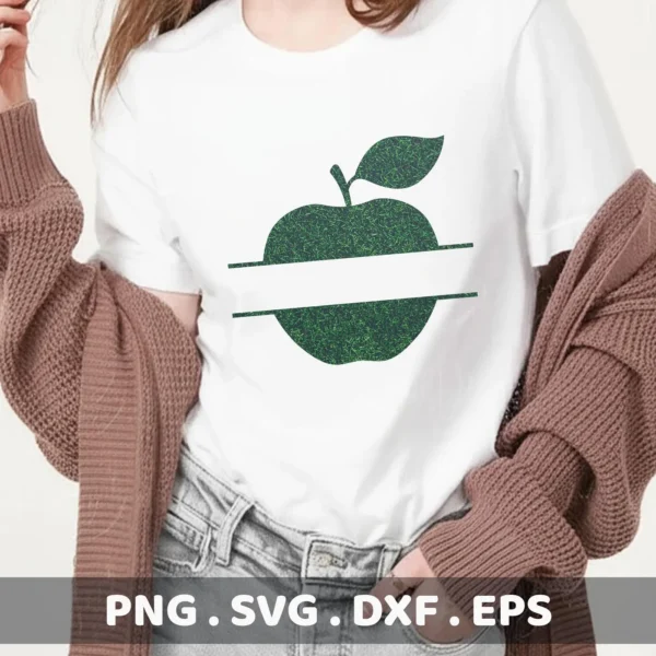 Apple Monogram SVG design on a t-shirt, a digital file for Cricut and Silhouette.