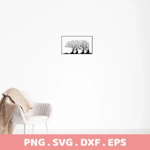 Silhouette of a Mama Bear SVG Mother's design, where the bear's body is formed by tree branches, presented as a digital download bundle (SVG, PNG).