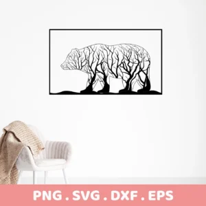 Silhouette of a bear filled with bare tree branches, representing a Mama Bear SVG Mother's design, available as a digital download bundle including SVG and PNG formats.