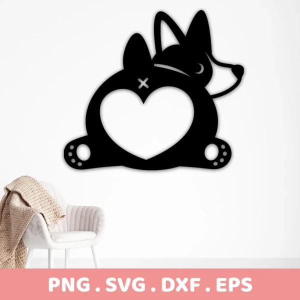 Black silhouette of a Corgi dog forming a heart shape, a Corgi Heart SVG Cricut Design digital download bundle (SVG, PNG).