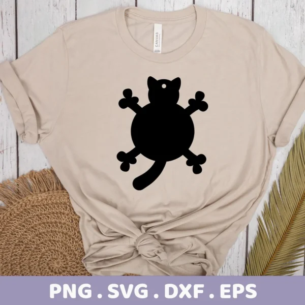 A beige t-shirt displays a black cartoon cat SVG silhouette design, representing a digital download bundle.