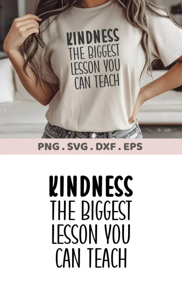 T-shirt mockup with "Kindness lesson" SVG design, a digital file for Cricut and Silhouette projects.