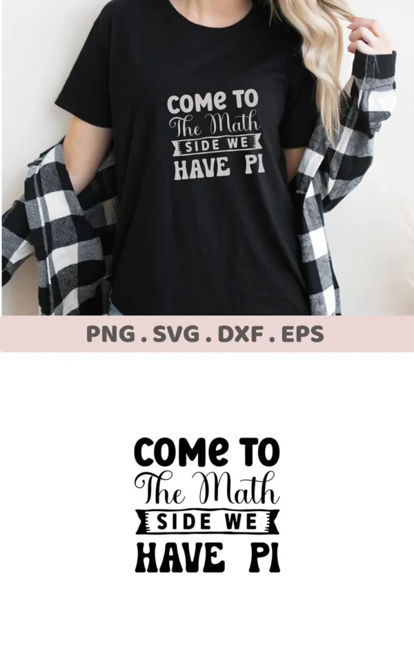 Black t-shirt mockup with "Math Side SVG" design, a digital file for Cricut.