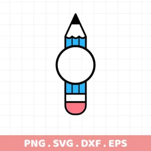 Stylized pencil with monogram circle, Pencil Frame SVG digital design for Cricut, Silhouette.