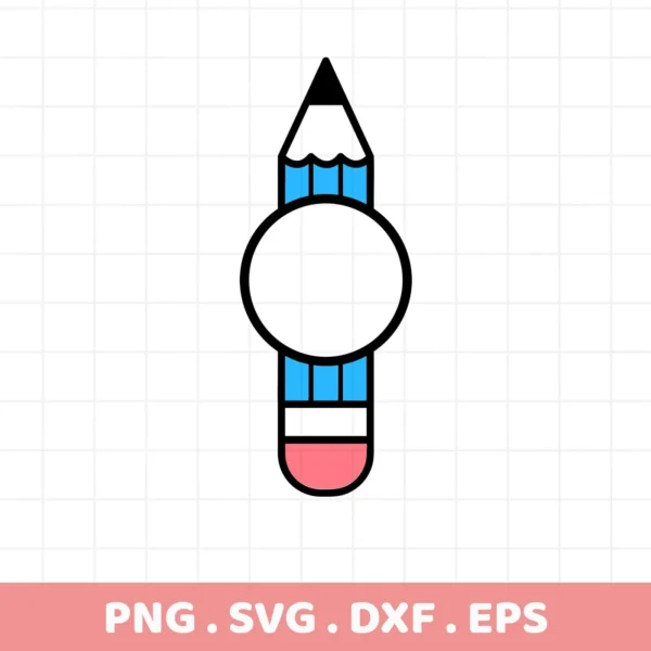 Stylized pencil with monogram circle, Pencil Frame SVG digital design for Cricut, Silhouette.