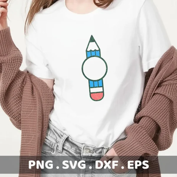 T-shirt mockup with Pencil Frame SVG design, a digital file for back-to-school crafts.