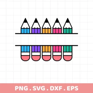 Colorful pencil border SVG design, a digital file for back-to-school crafts.