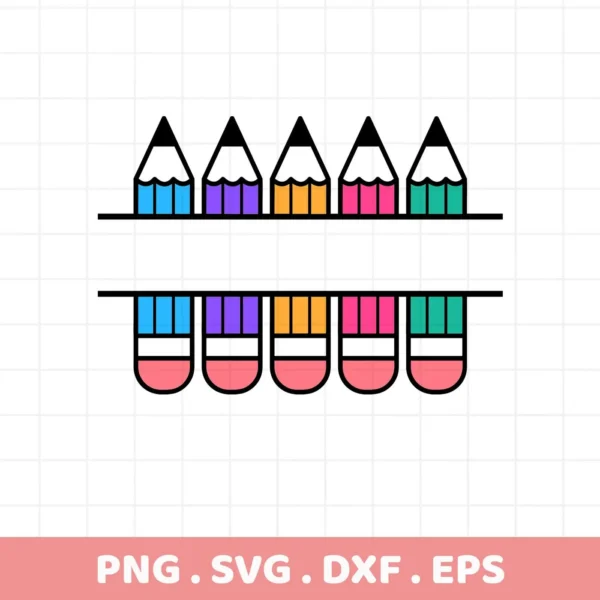 Colorful pencil border SVG design, a digital file for back-to-school crafts.