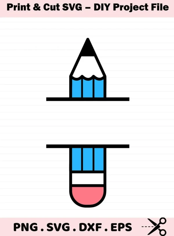 Split pencil design with space for a name. Pencil Split SVG for personalized teacher gifts. Digital file.