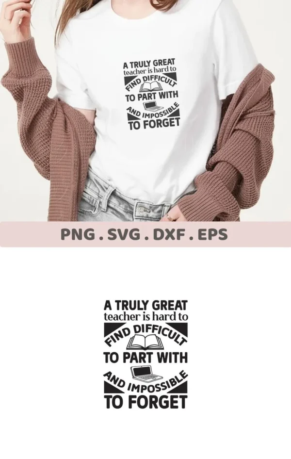 T-shirt mockup with Great Teacher SVG design, a digital file for crafting.