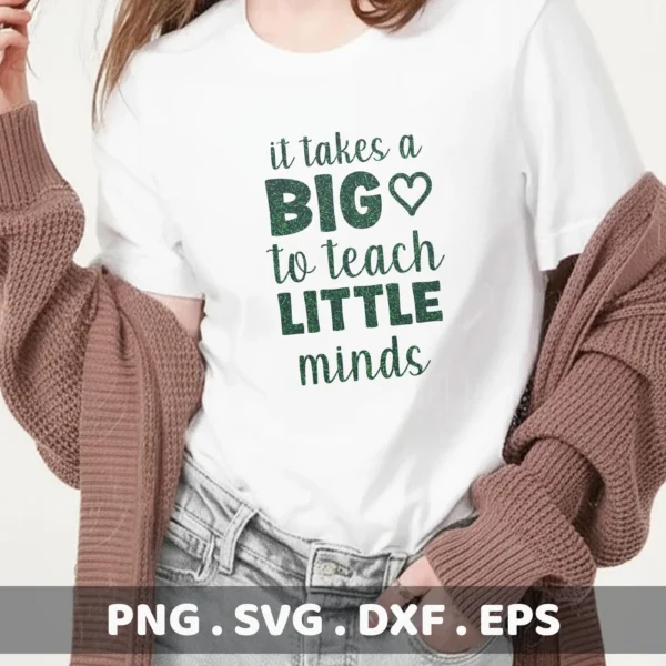 T-shirt mockup with "Teach Little Minds" SVG design, digital file for Cricut.