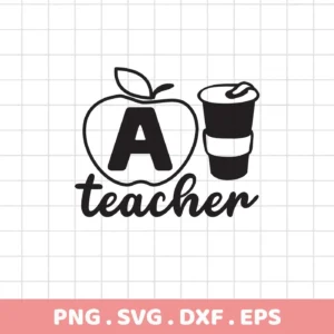 Black Teacher Apple SVG design with coffee cup. Digital file for crafting.