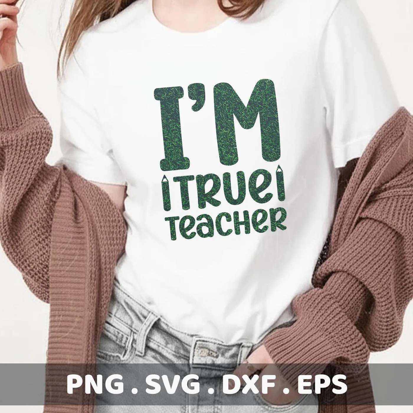 I'm Teacher SVG" design on white t-shirt mockup. Digital SVG file for Cricut, Silhouette, and other cutting machines.