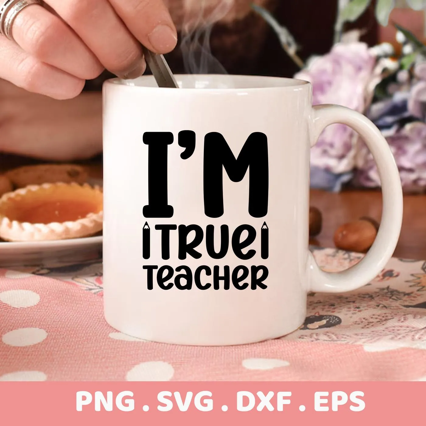 I'm Teacher" SVG design on white mug. Digital download for Cricut, Silhouette crafting.