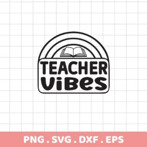 Black Teacher Vibes SVG design with book and rainbow. Digital file for crafting.