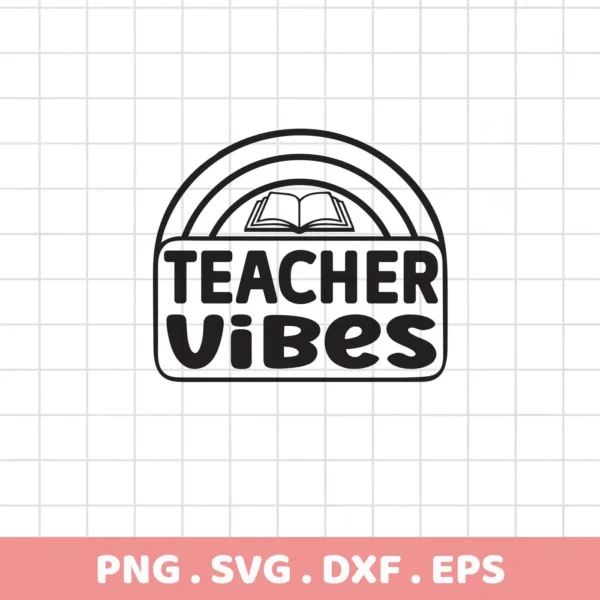 Black Teacher Vibes SVG design with book and rainbow. Digital file for crafting.