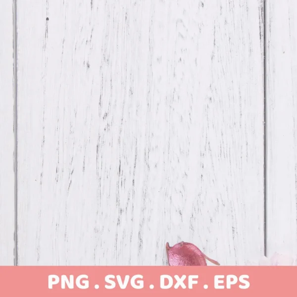 White wooden planks with a few pink flower petals and the file types PNG, SVG, DXF, and EPS displayed, representing an Abstract Animal SVG Design digital download bundle.