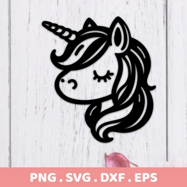 Black unicorn silhouette SVG Cricut design, part of a digital download bundle including SVG and PNG files.