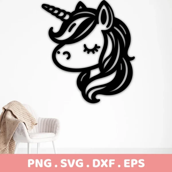 Black unicorn silhouette SVG Cricut design, part of a digital download bundle including SVG and PNG files.