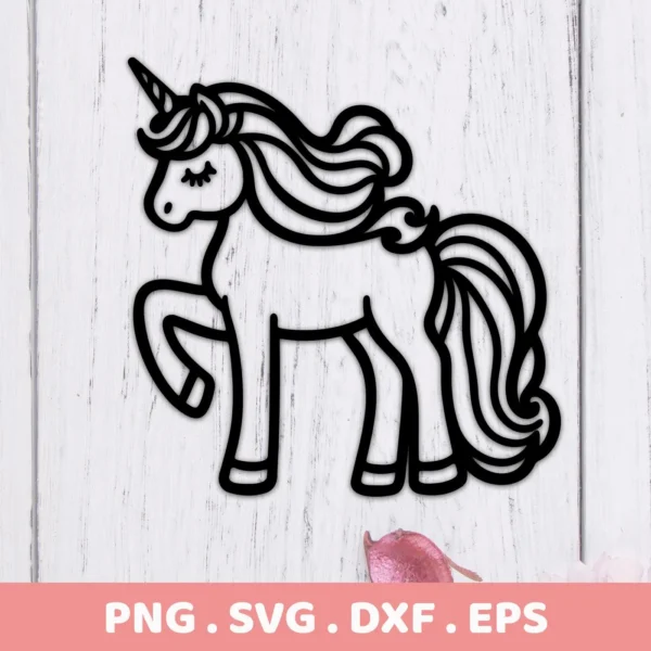 Black unicorn silhouette SVG Cricut design, part of a digital download bundle including SVG and PNG files.