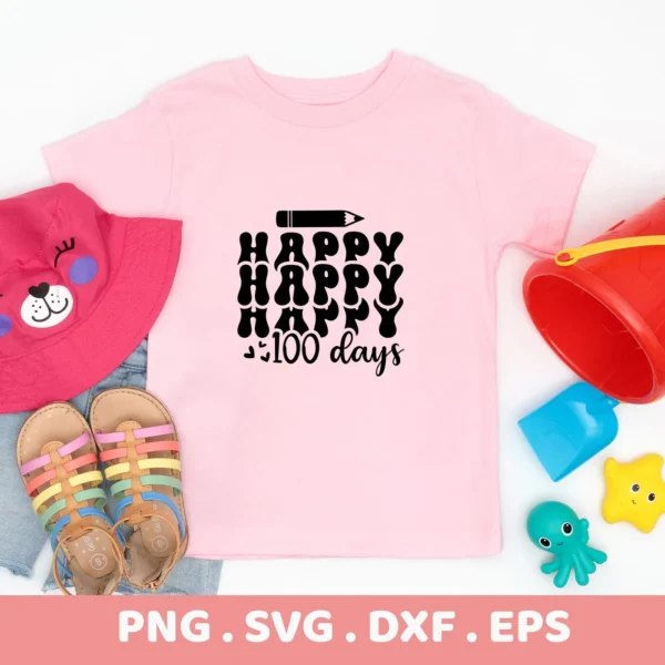 Pink shirt mockup with "100 Days SVG" design. Digital cut file for Cricut, Silhouette projects.