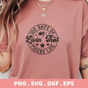 T-shirt mockup with "100 Days SVG" design. Digital file for Cricut, Silhouette crafting.