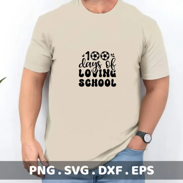 100 Days SVG" soccer design on a t-shirt, a digital file for school projects.