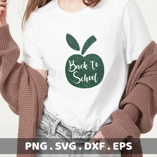 T-shirt mockup with apple "Back to School" SVG design, a digital file for crafting.