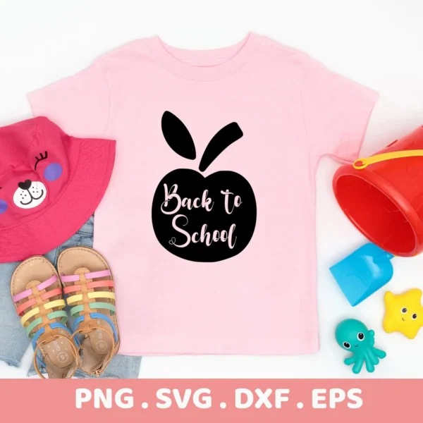 Pink shirt with apple "Back to School" SVG design. Digital file for Cricut, Silhouette projects.