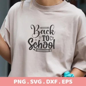 T-shirt mockup with "Back School" SVG design, a digital file for crafting.