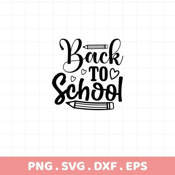 Black "Back School" text with pencil graphics, a Back School SVG digital design for Cricut and Silhouette projects.