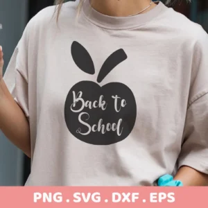 T-shirt mockup with apple "Back to School SVG" design, a digital cut file for Cricut and Silhouette.