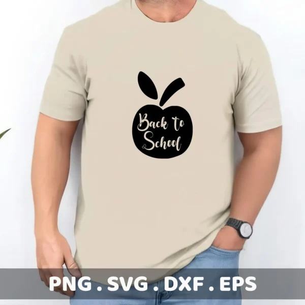 T-shirt mockup with apple "Back to School" SVG design, a digital cut file.