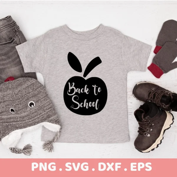 Gray t-shirt with apple "Back to School" SVG design, a digital cut file for Cricut.