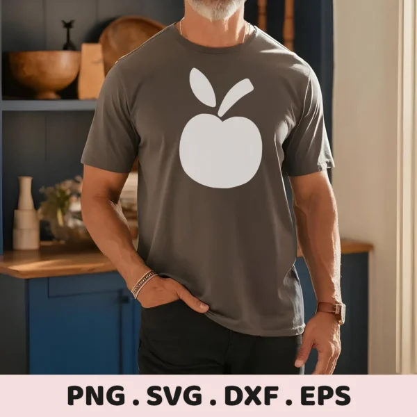 Man wearing t-shirt with apple design. Back to School SVG file for Cricut.