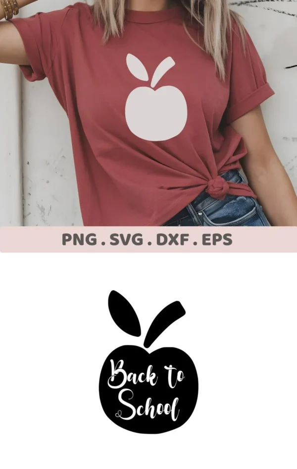 Apple design on shirt mockup, Back to School SVG, digital cut file for Cricut.