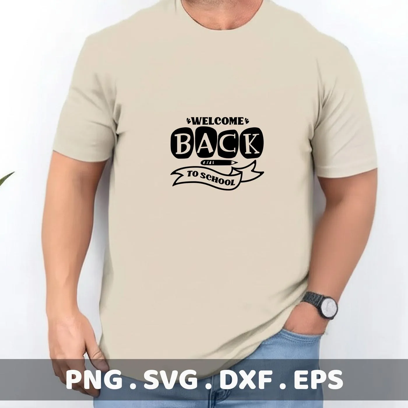 Man wearing t-shirt with "Welcome Back To School" Back To School SVG design, digital file.