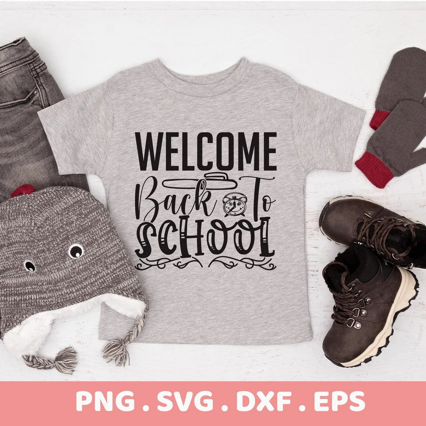 Welcome Back to School" design on a gray t-shirt, Back School SVG digital file for Cricut, Silhouette.