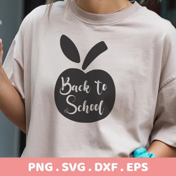 T-shirt mockup with apple "Back to School" SVG design, a digital download for Cricut and Silhouette projects.