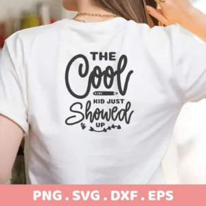 Cool Kid SVG" design on a white shirt, a digital file for Cricut and Silhouette projects.