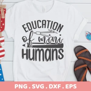 T-shirt mockup with Education Mini Humans SVG design, a digital file for Cricut and Silhouette.